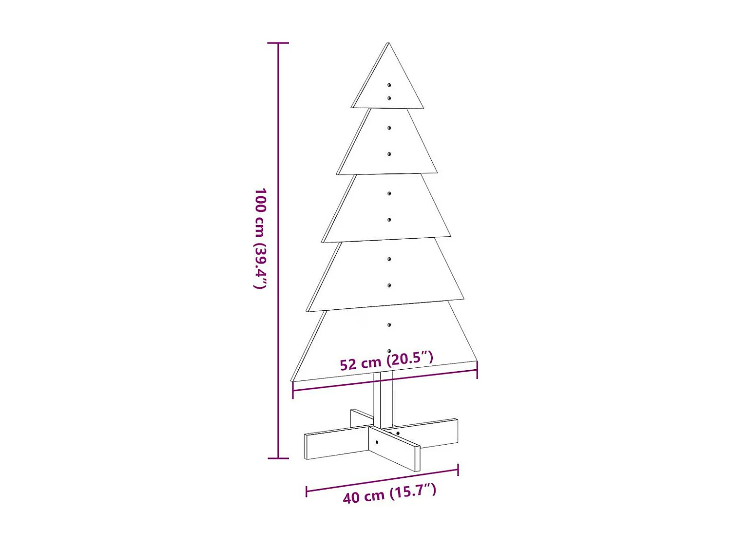 Albero di Natale in legno per decorazione 100 cm in legno di pino massiccio