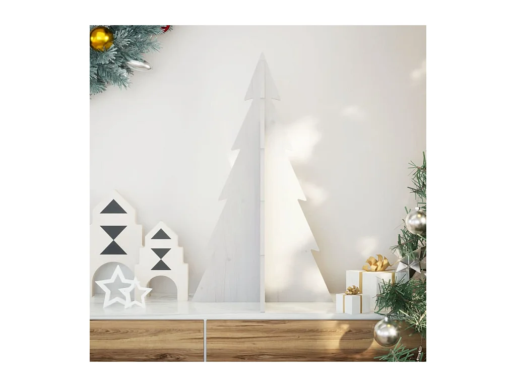 Houten kerstboom voor witte decoratie, 80 cm massief grenen