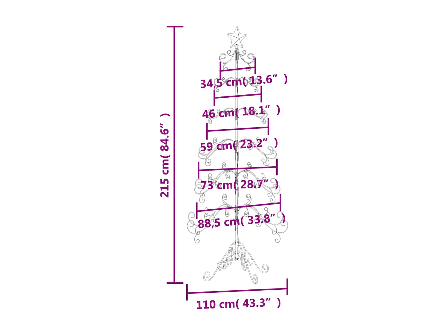 Albero di Natale in metallo per decorazione nero 215 cm