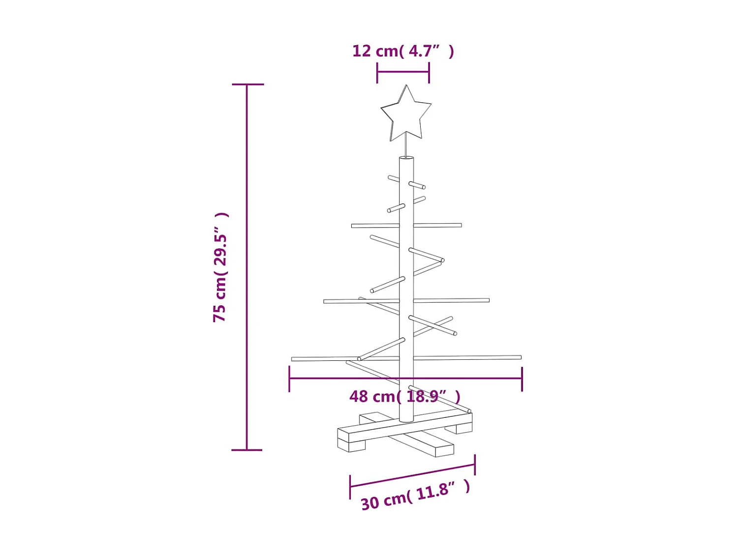 Albero di Natale in legno per decorazione 75 cm in legno di pino massiccio