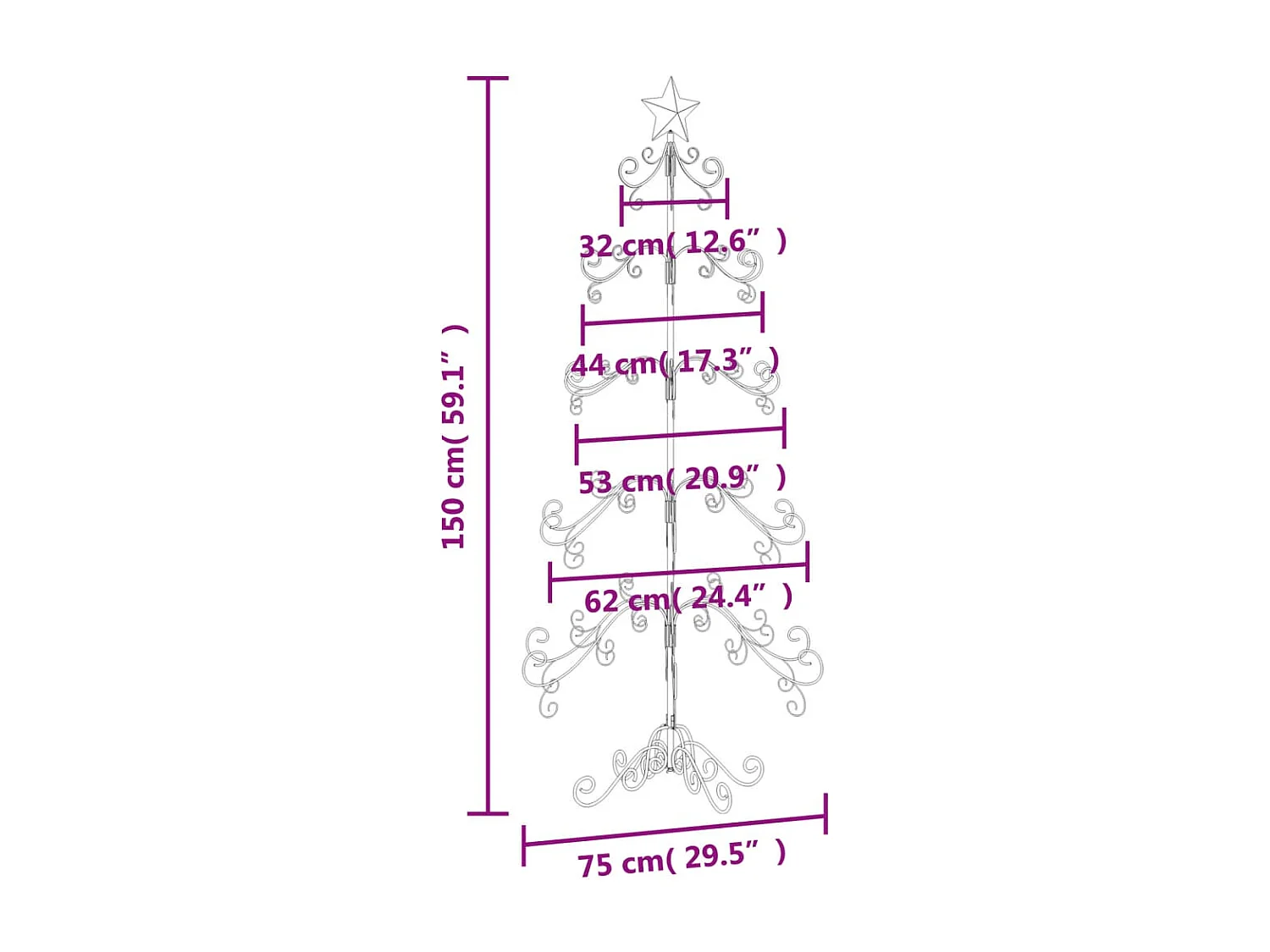 Weihnachtsbaum aus Metall zur Dekoration schwarz 150 cm