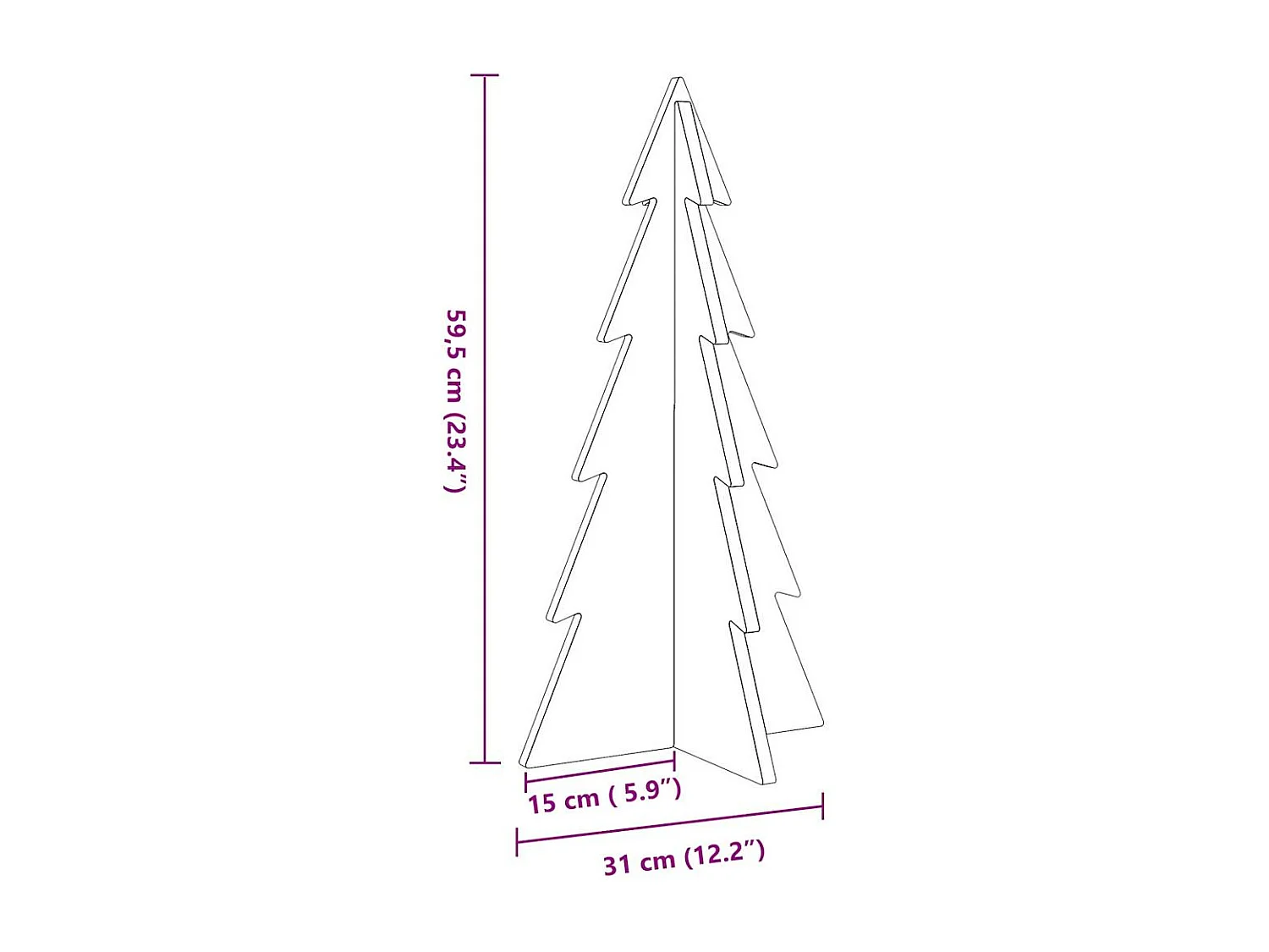 Arbre de Noël en bois pour décoration 59,5cm bois de pin massif