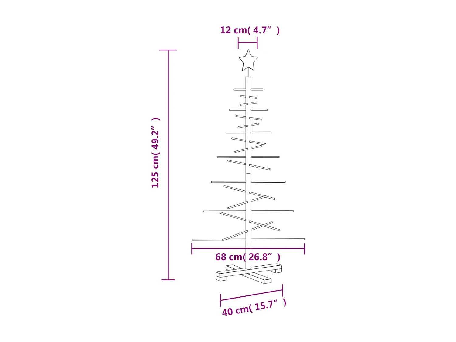 Albero di Natale in legno per decorazione 125 cm in legno di pino massiccio