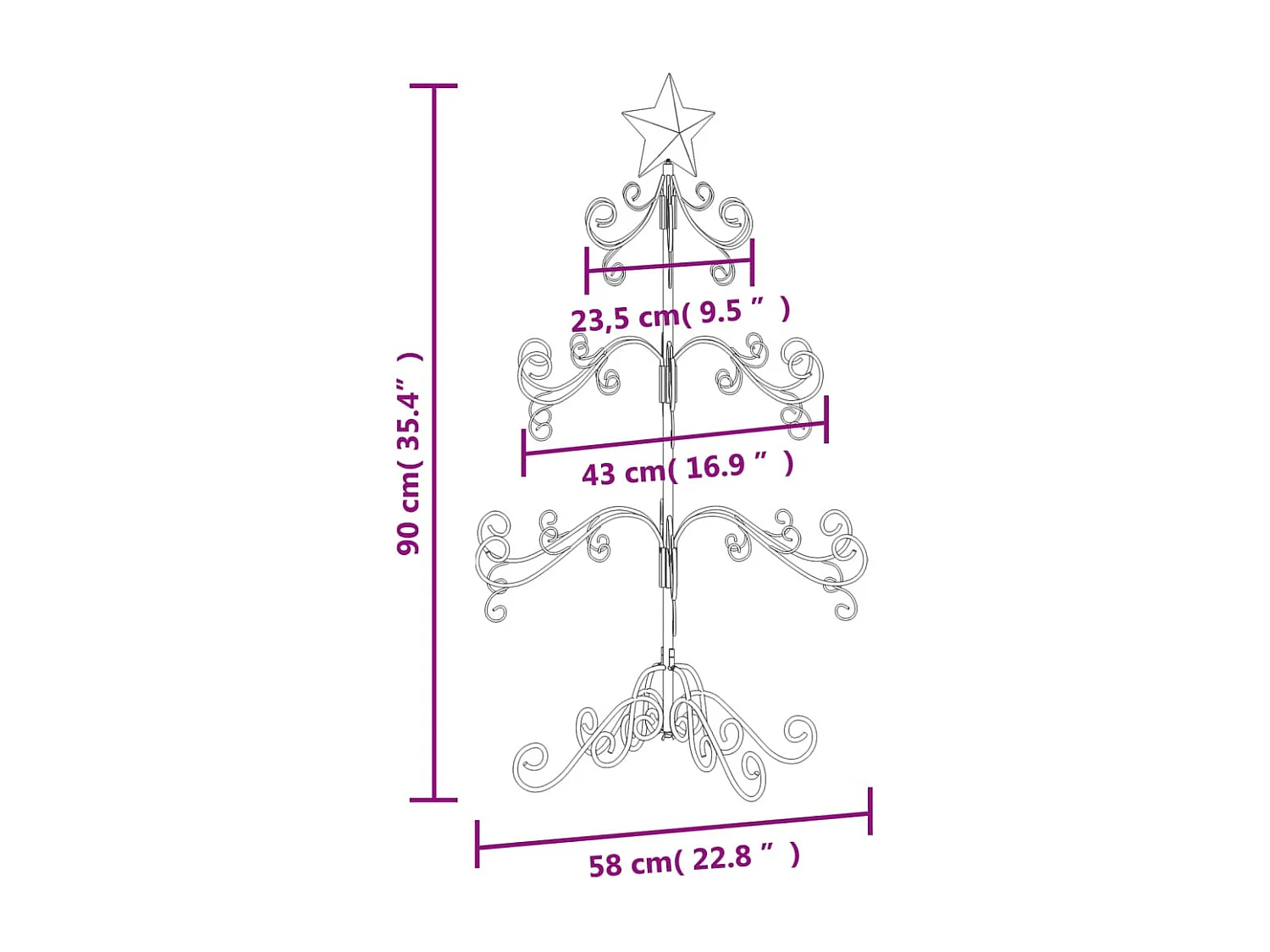 Albero di Natale in metallo per decorazione nero 90 cm