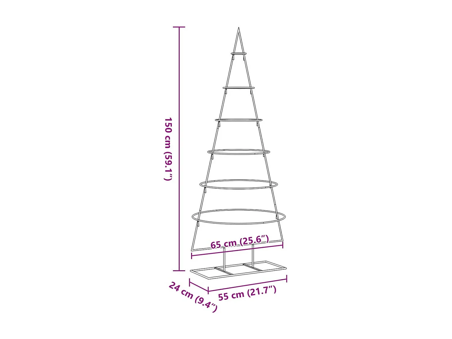 Árvore de Natal de metal para decoração preta 150 cm