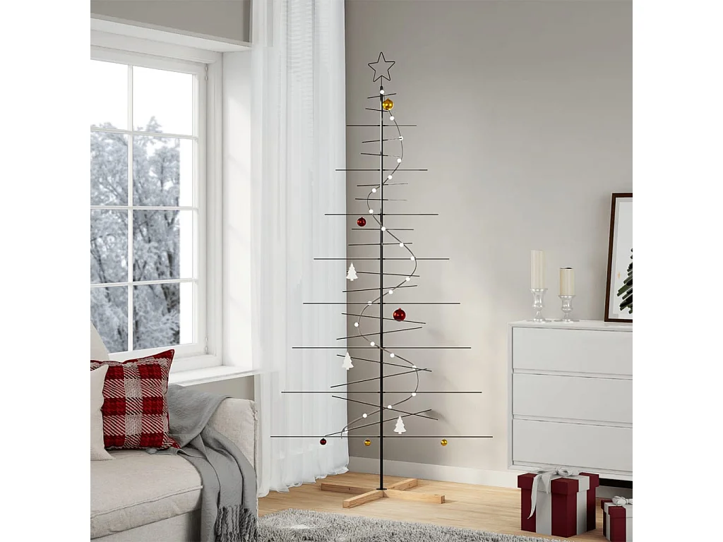 Albero di Natale in metallo con base in legno nero 210 cm