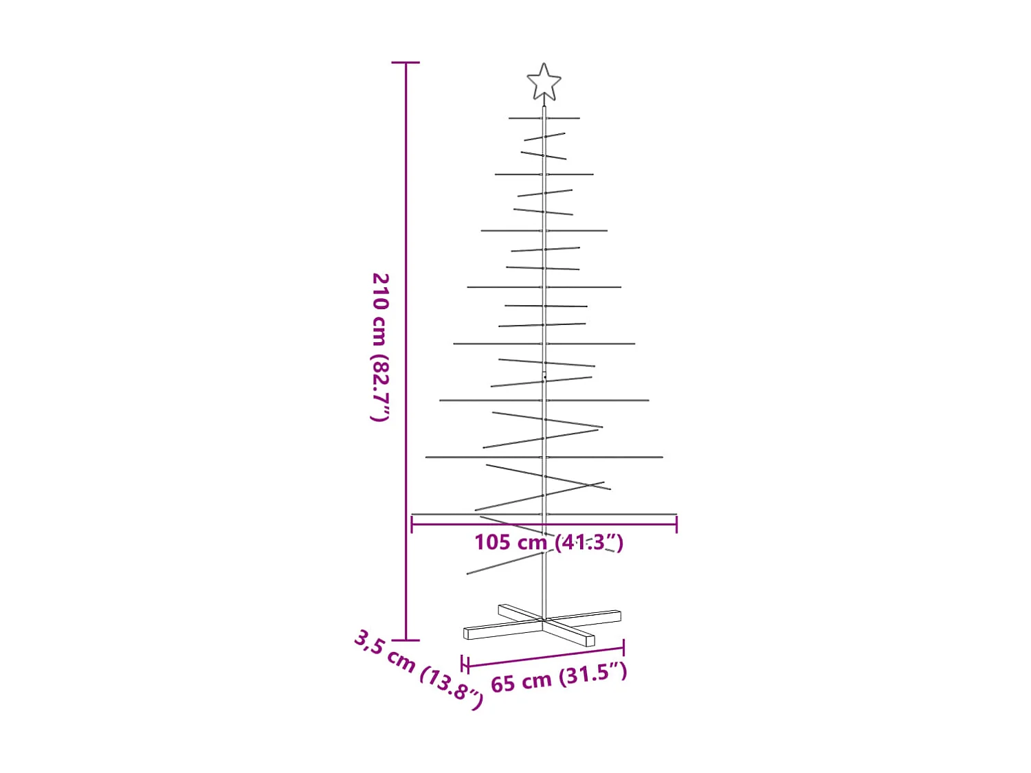 Albero di Natale in metallo con base in legno nero 210 cm