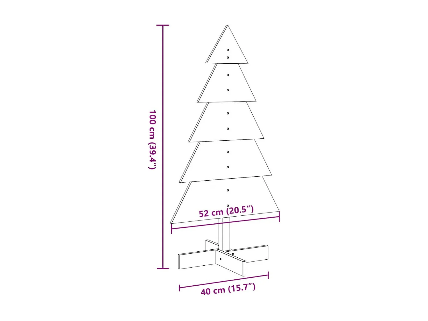 Albero di Natale in legno per decorazione 100 cm in legno di pino massiccio