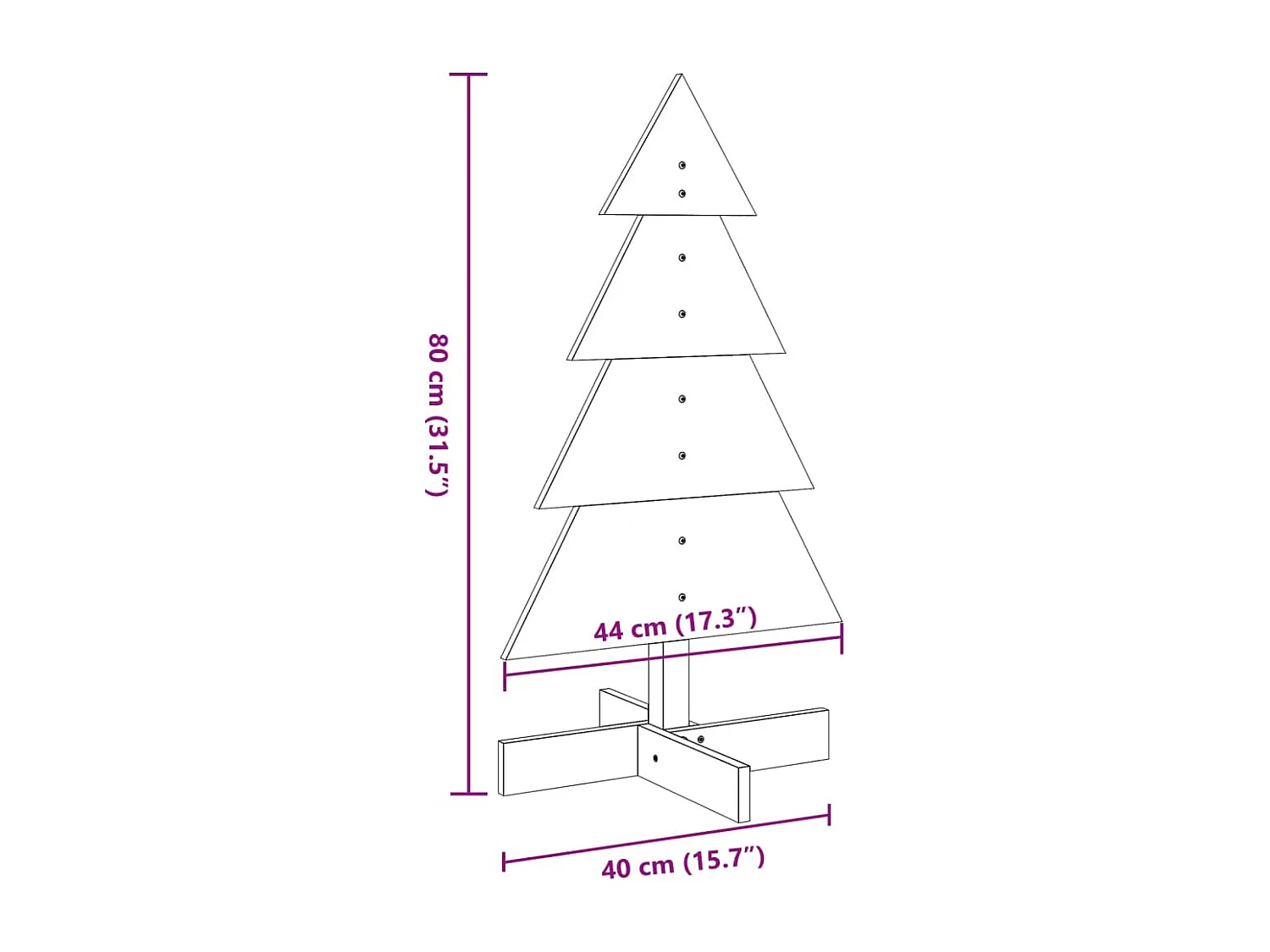 Árvore de Natal em madeira para decoração em pinho maciço de 80 cm