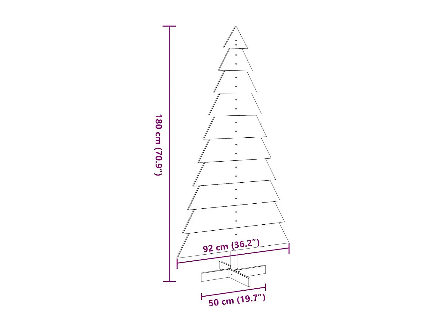 Arbre de Noël en bois pour décoration blanc 180 cm pin massif