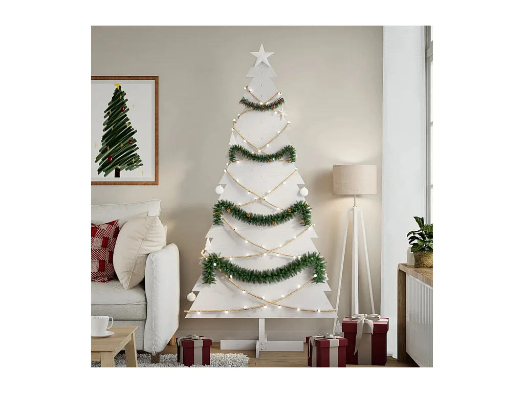 Houten kerstboom voor witte decoratie, 180 cm massief grenen