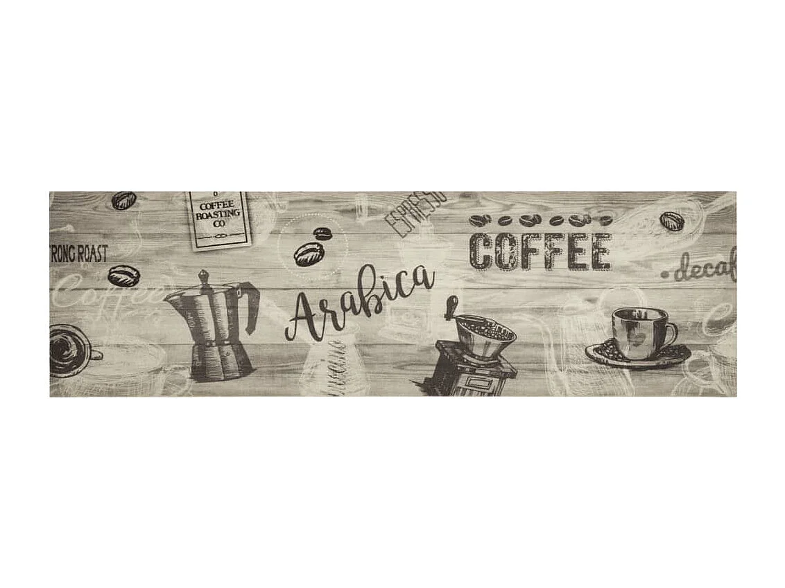 Waschbarer grauer Küchenteppich mit Kaffeemotiv, 45 x 150 cm, Samt