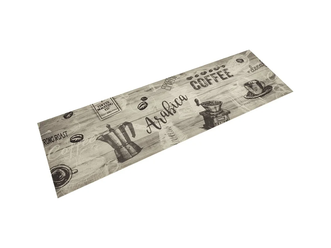 Wasbaar grijs keukenkleed met koffieprint 45x150 cm fluweel
