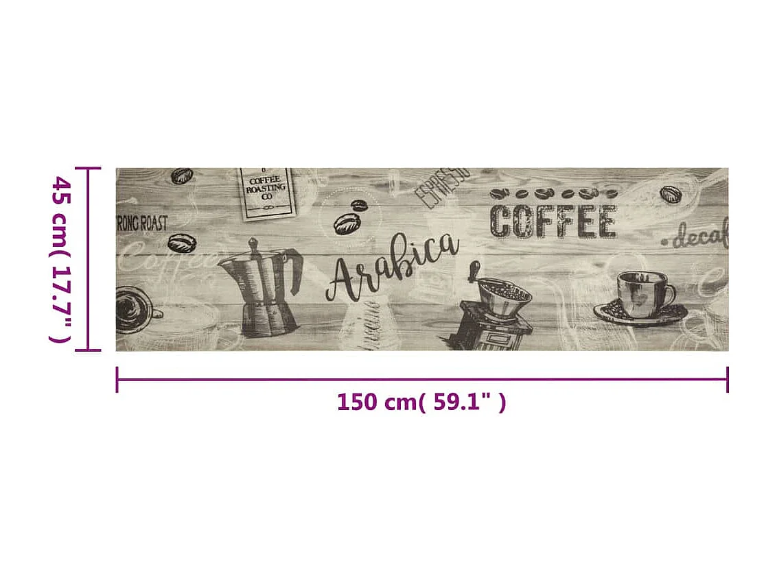 Tapis de cuisine lavable imprimé café gris 45x150 cm velours