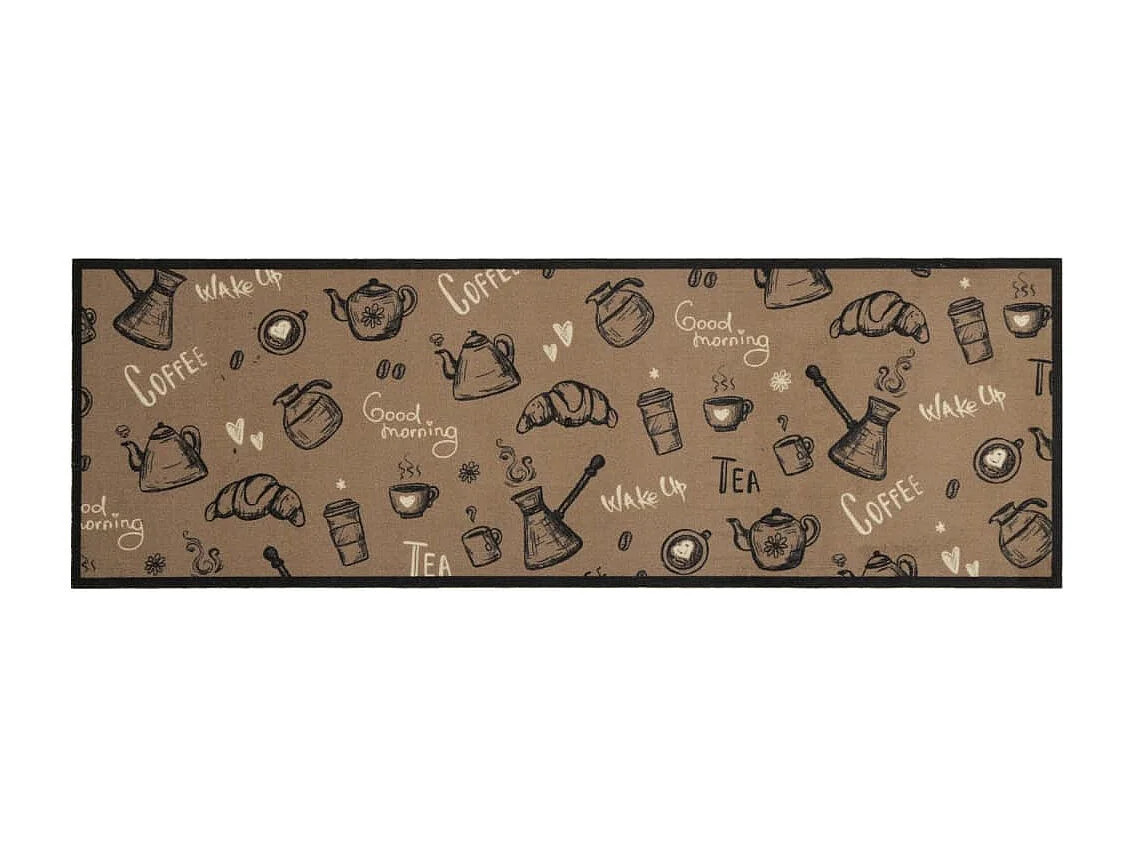 Tapis de cuisine lavable imprimé Morning brun 60x180 cm velours