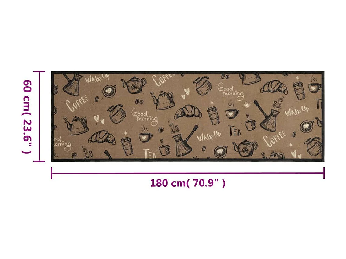 Tapis de cuisine lavable imprimé Morning brun 60x180 cm velours