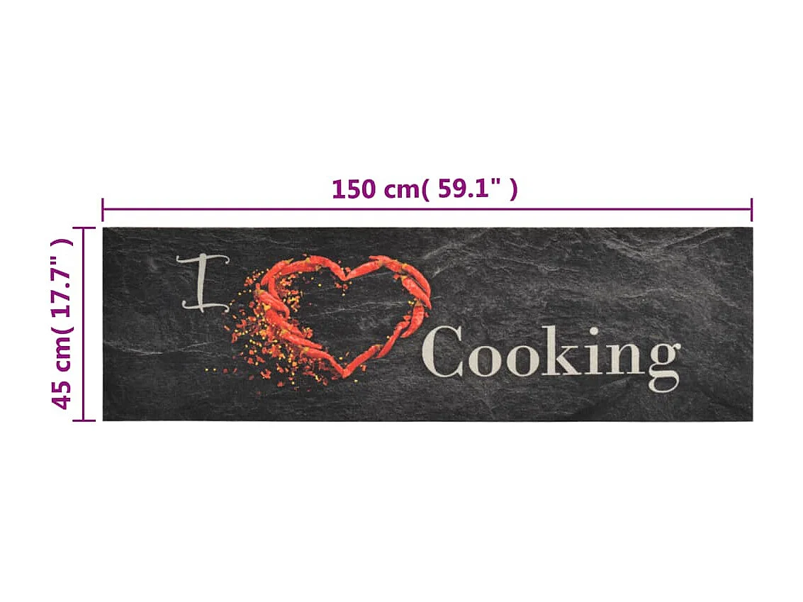Tapis de cuisine lavable impression cuisine noir 45x150 cm