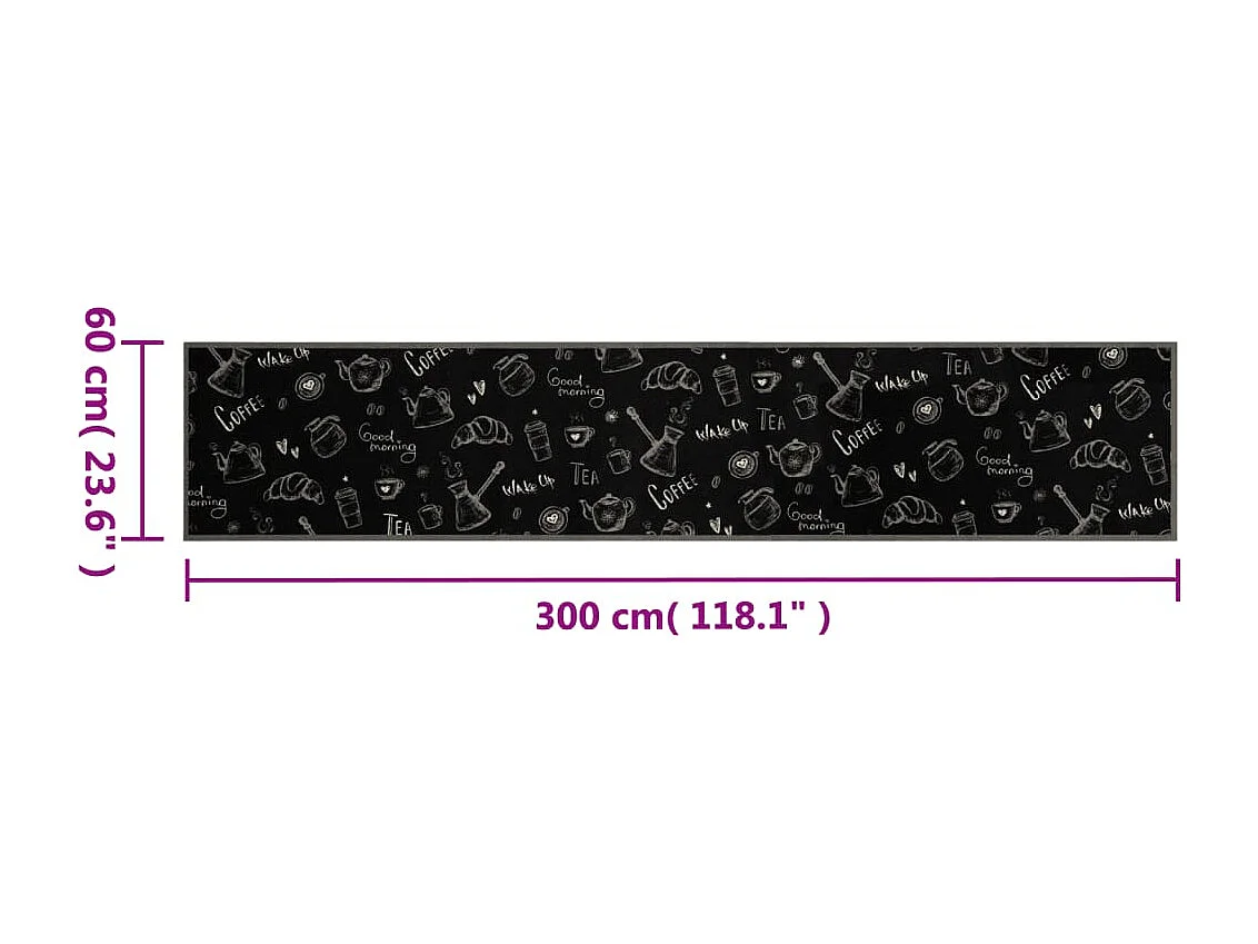 Alfombra de cocina lavable estampada Morning negro 60x300 cm terciopelo
