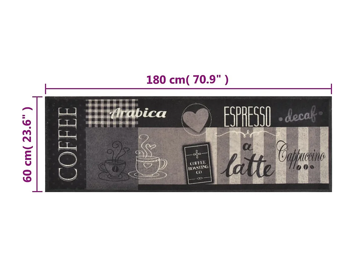 Tappeto da cucina lavabile stampa caffè nero 60x180 cm in velluto