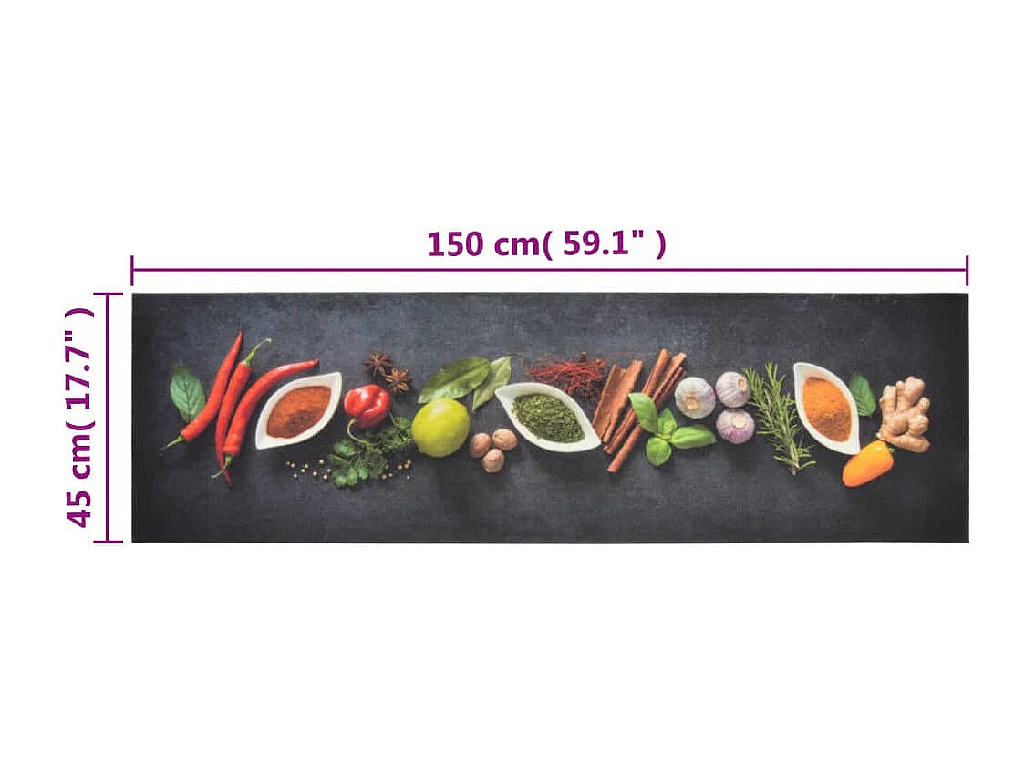 Tapis de cuisine lavable impression d'épices 45x150 cm velours