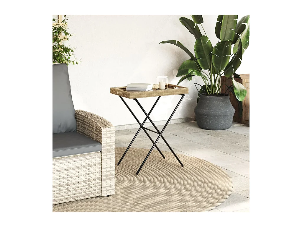 Dienbladtafel inklapbaar 65x40x75 cm poly rattan beige