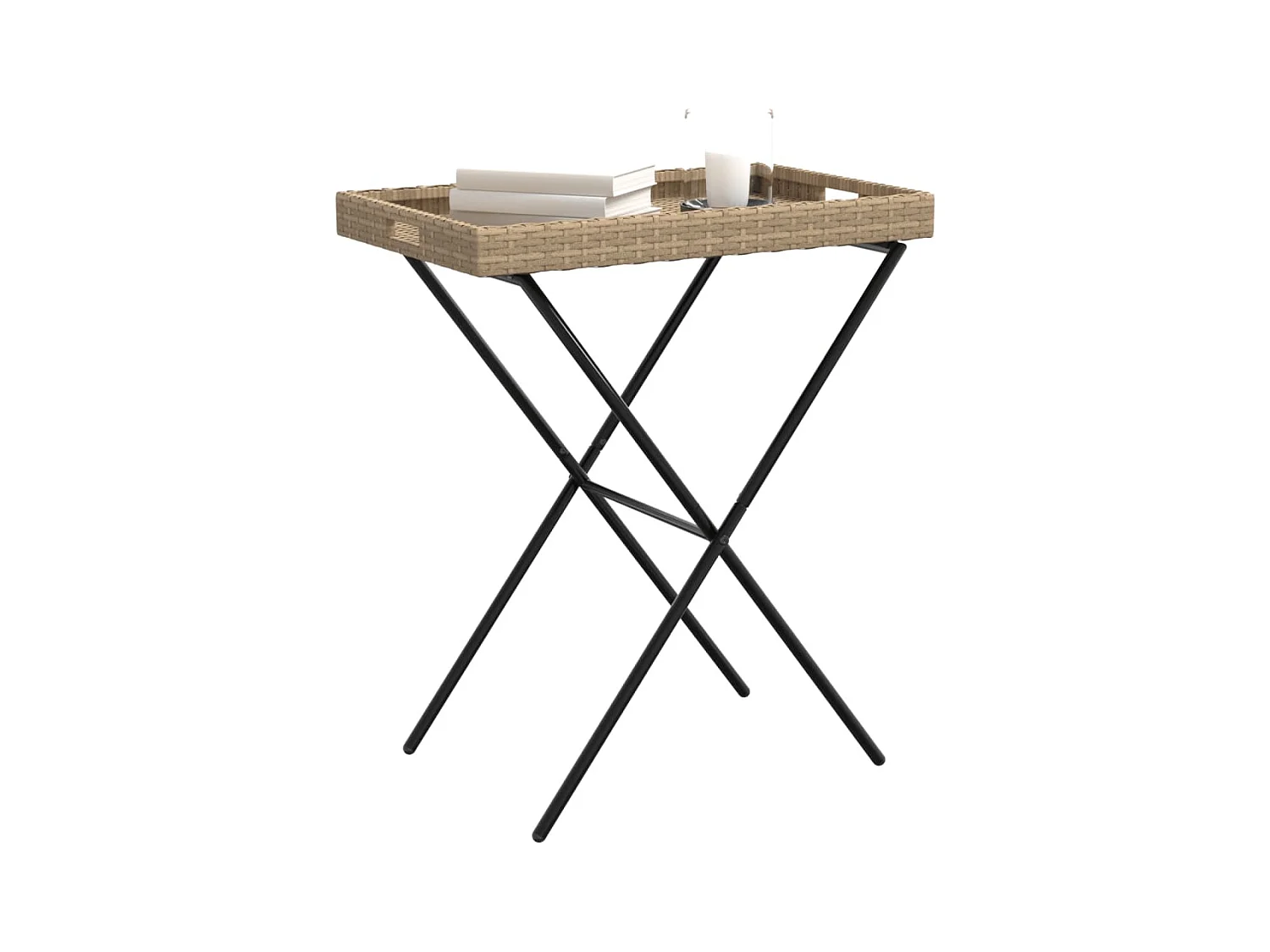 Dienbladtafel inklapbaar 65x40x75 cm poly rattan beige