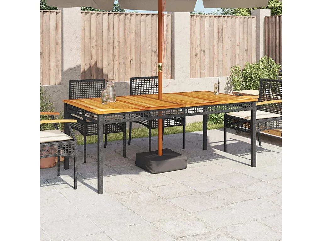 Gartentisch Schwarz 180x90x75 cm Poly Rattan Akazienholz