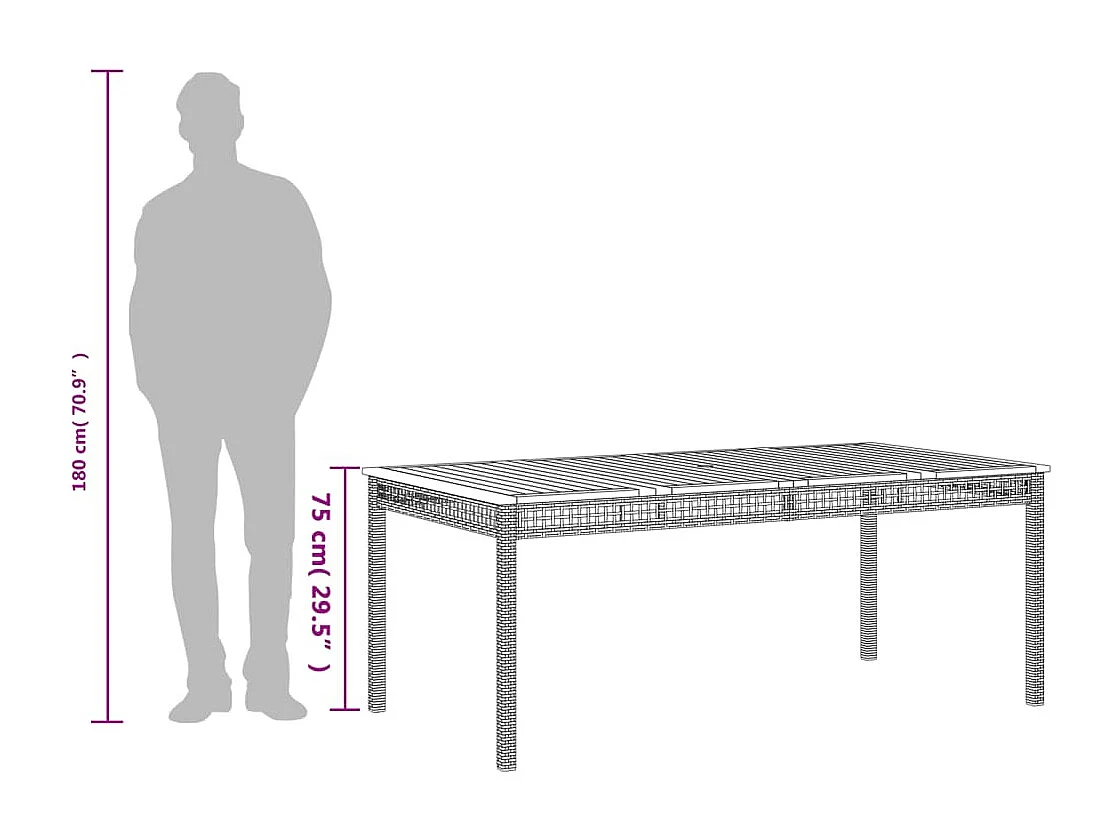 Gartentisch Schwarz 180x90x75 cm Poly Rattan Akazienholz