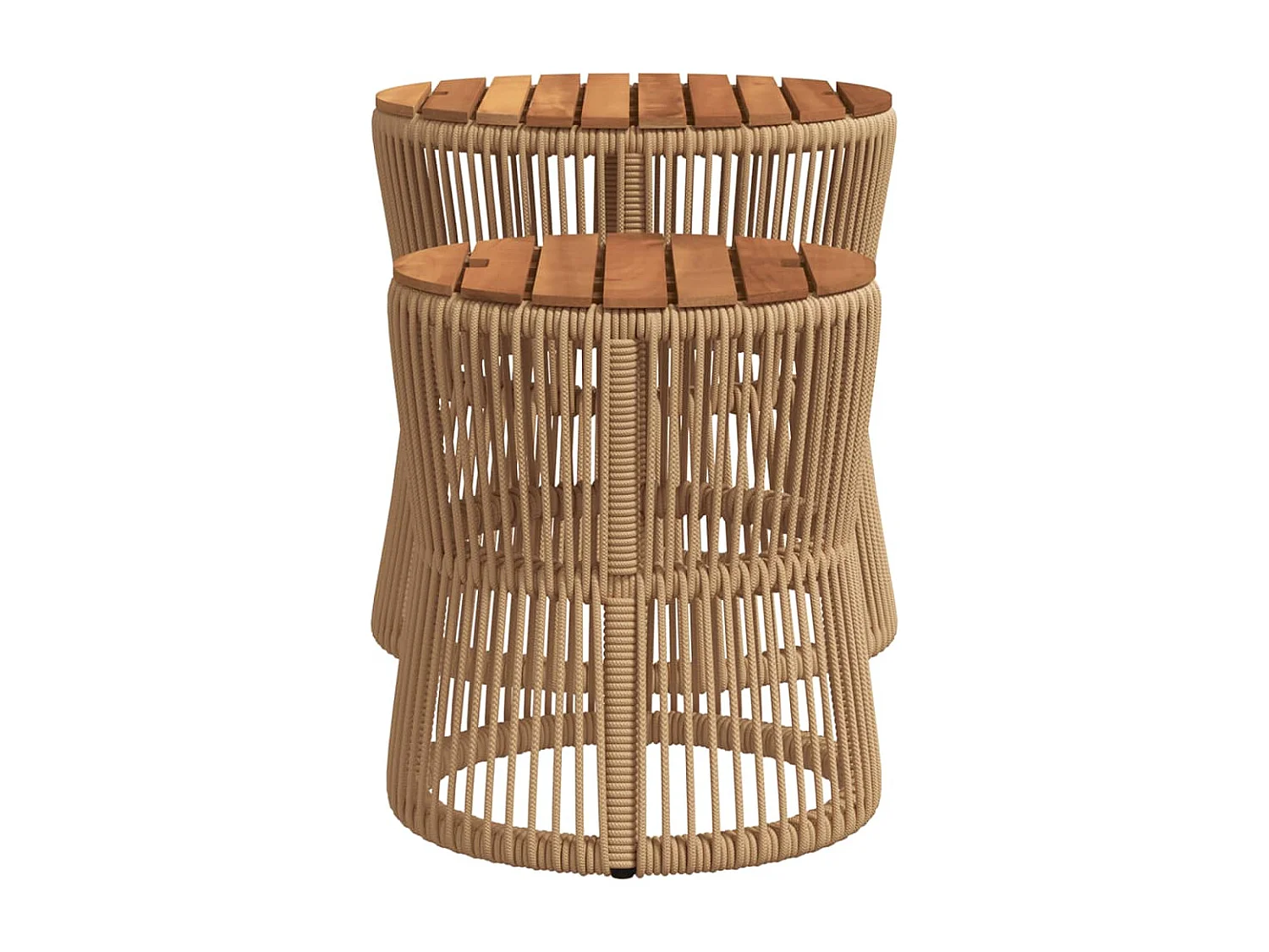 Tables d'appoint de jardin 2pcs dessus en bois beige poly rotin