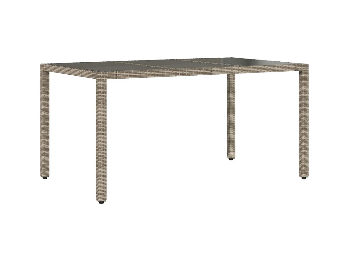 Tuintafel met glazen blad 150x90x75 cm poly rattan grijs