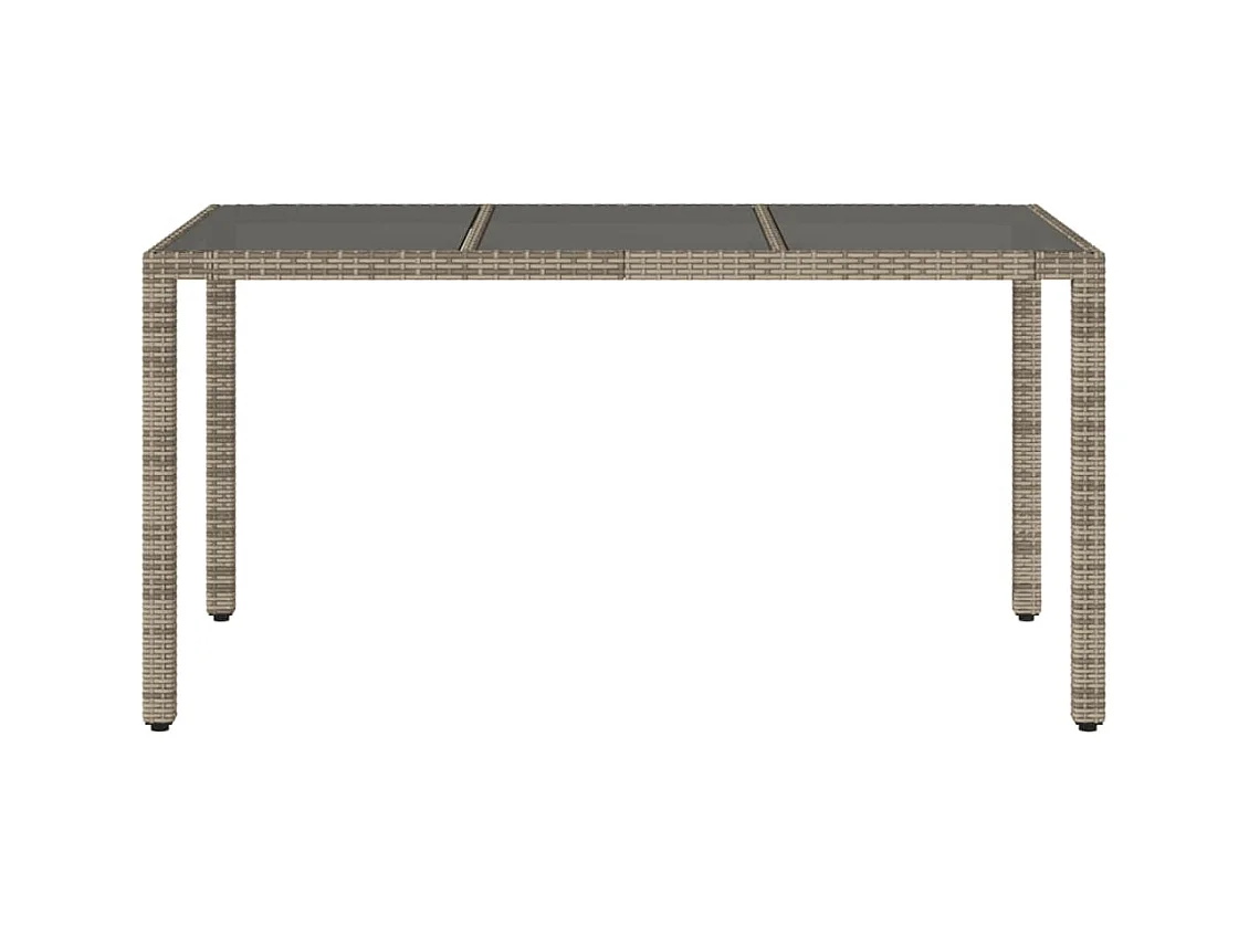 Tuintafel met glazen blad 150x90x75 cm poly rattan grijs