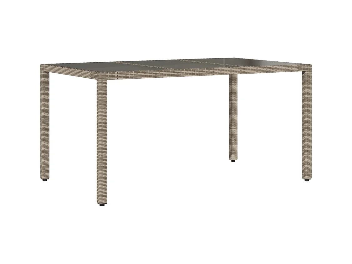 Tuintafel met glazen blad 150x90x75 cm poly rattan grijs