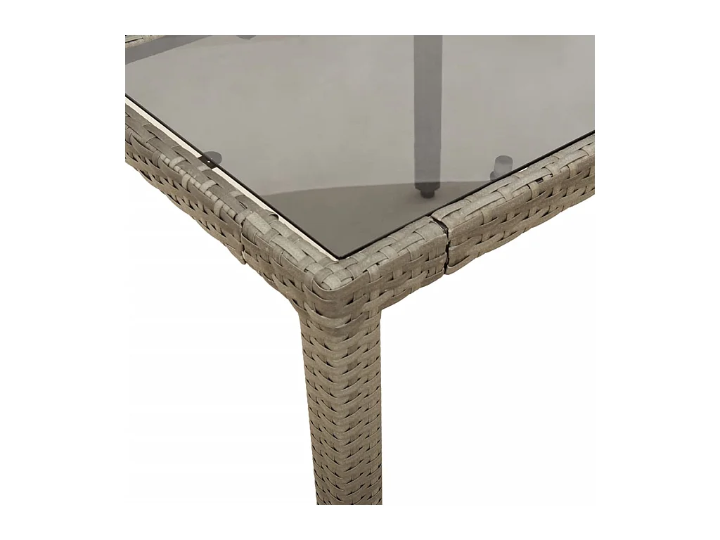 Tuintafel met glazen blad 150x90x75 cm poly rattan grijs
