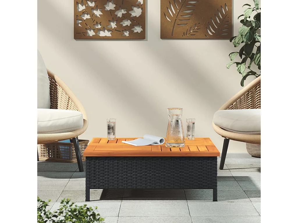 Mesa de jardim 70x70x25 cm vime e madeira de acácia preto