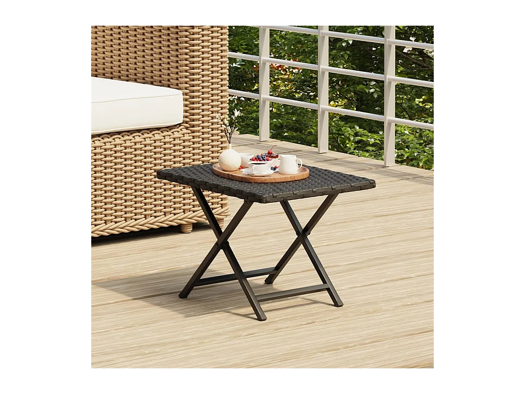 Tavolo Pieghevole Nero 45x35x32 cm in Polyrattan