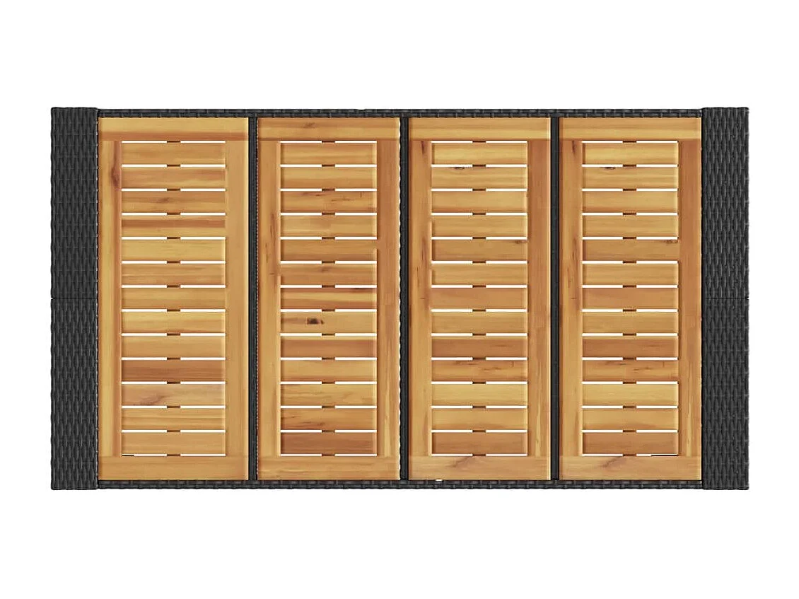 Mesa alta jardín superficie madera ratán PE negro 145x80x110 cm