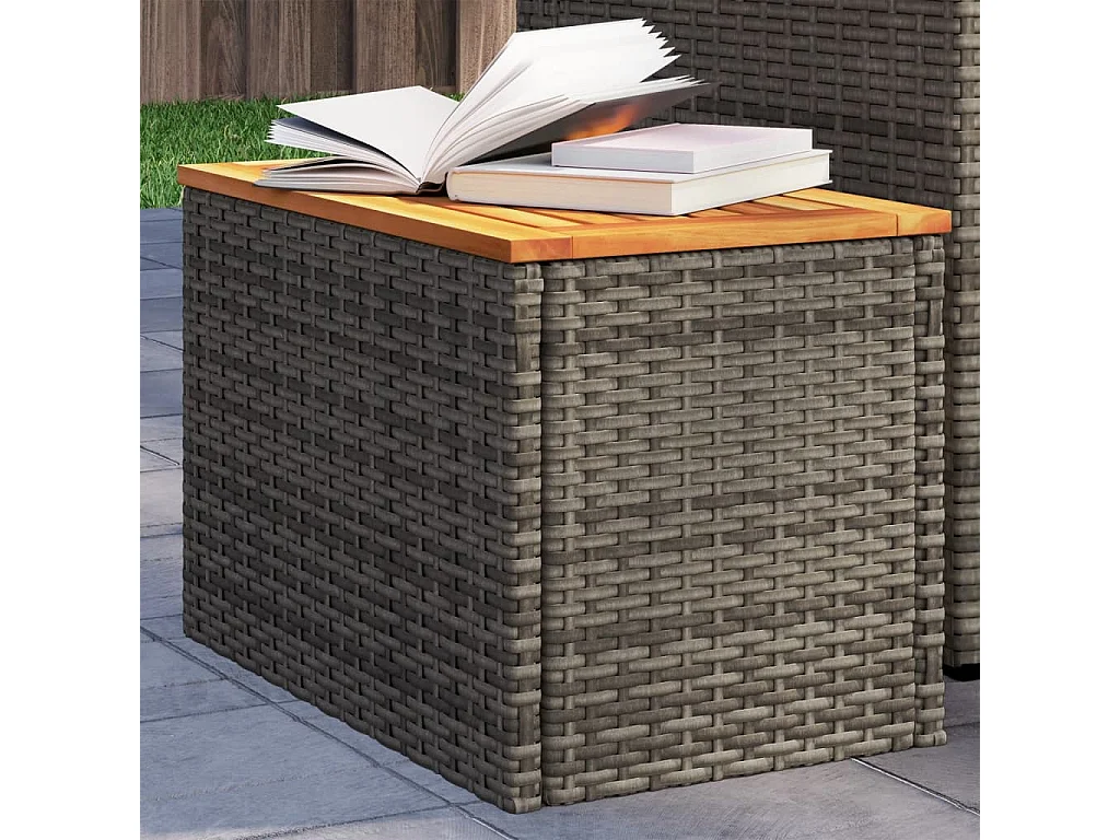 Mesas auxiliares de jardín 2 uds ratán madera gris 55x34x37 cm