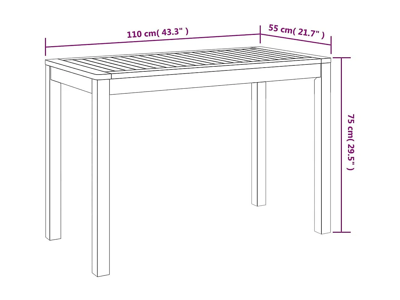 Table à manger de jardin 110x55x75 cm bois massif d'acacia