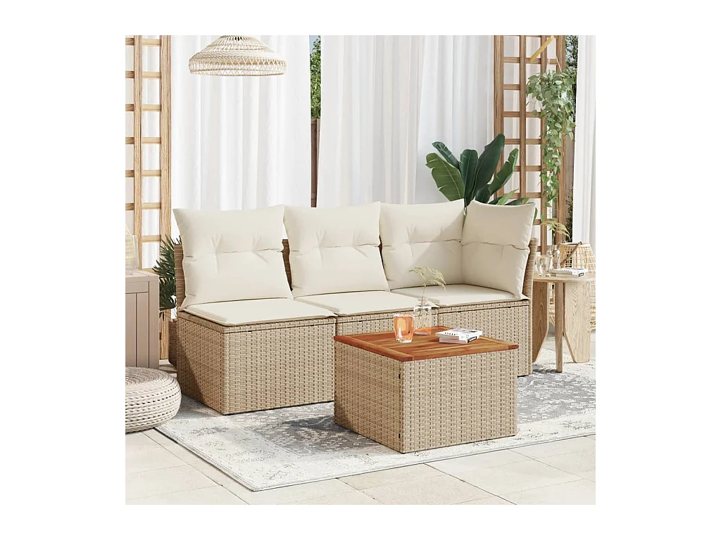 Table de jardin beige 55x55x37 cm résine tressée et bois acacia