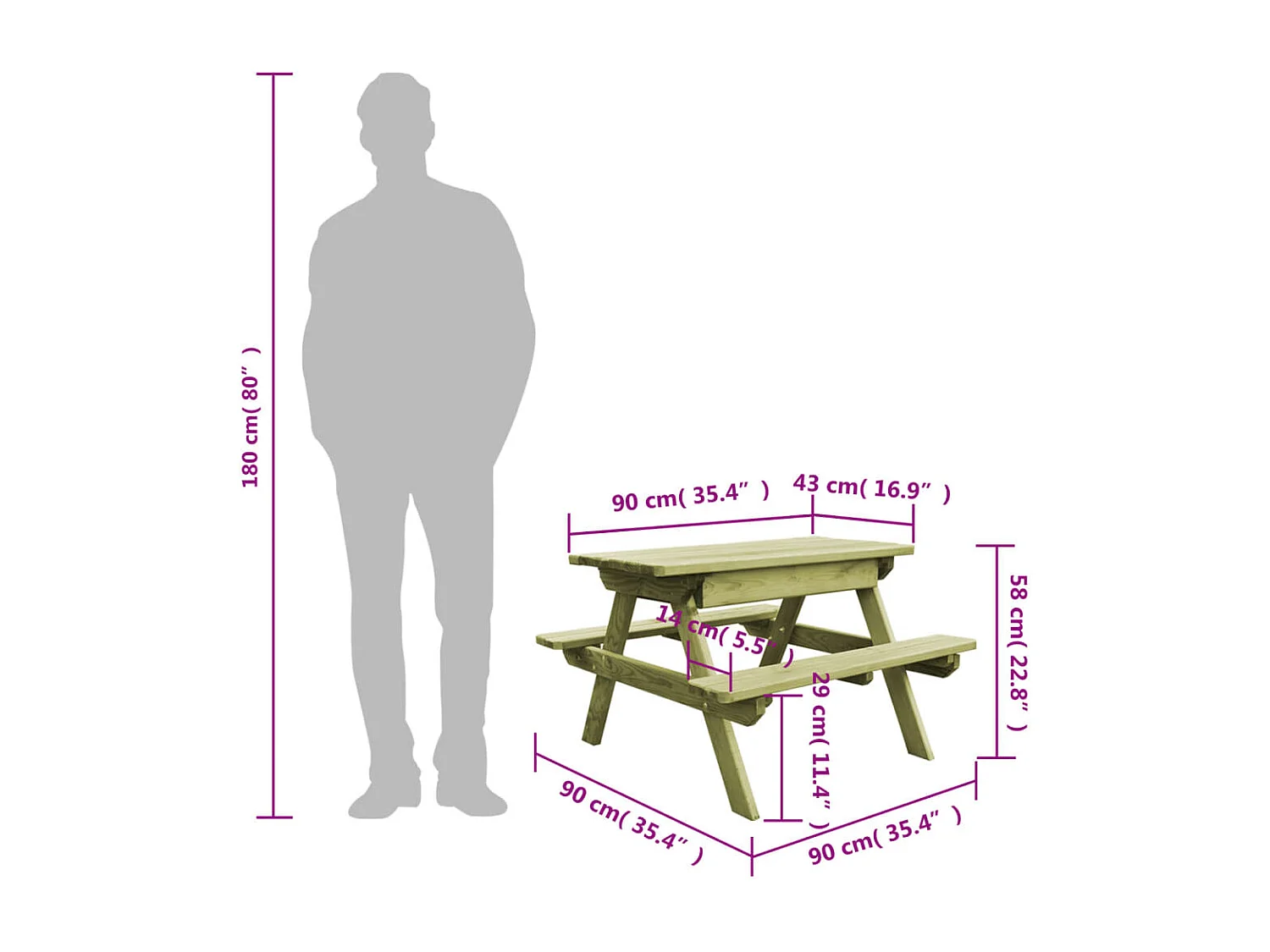 Picknicktafel met banken 90x90x58 cm geïmpregneerd grenenhout