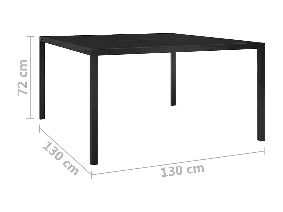 Tavolo da Giardino 130x130x72 cm Nero in Acciaio e Vetro