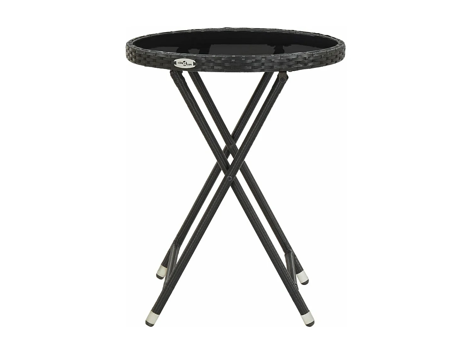 Table à thé Noir 60 cm Résine tressée et verre trempé
