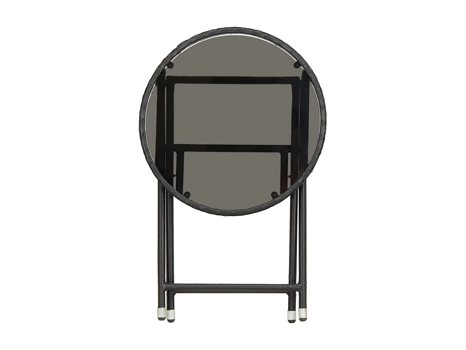 Table à thé Noir 60 cm Résine tressée et verre trempé