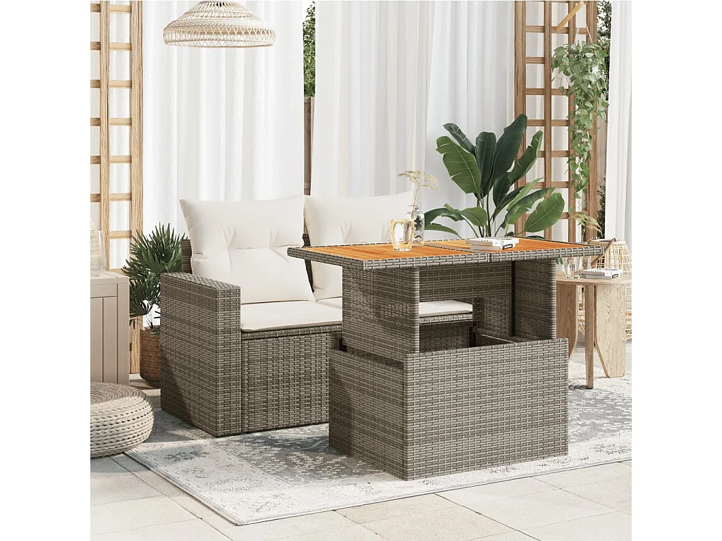 Tavolo Giardino Grigio 100x55x73 cm Polyrattan e Legno Acacia