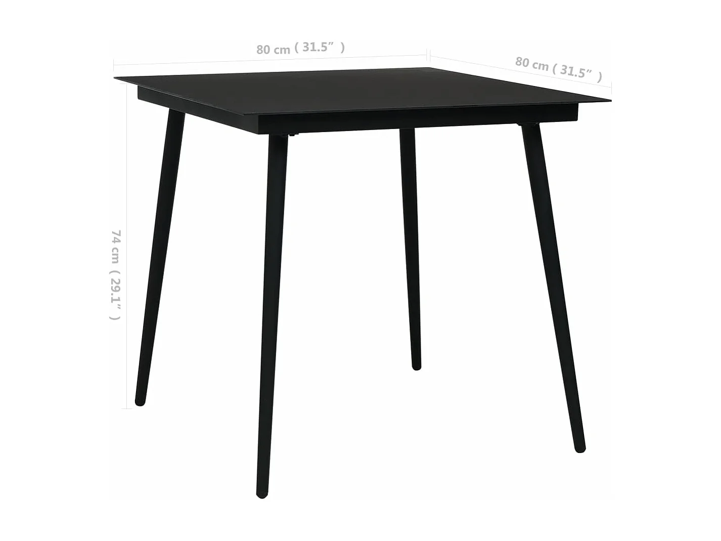 Table à dîner de jardin Noir 80x80x74 cm Acier et verre