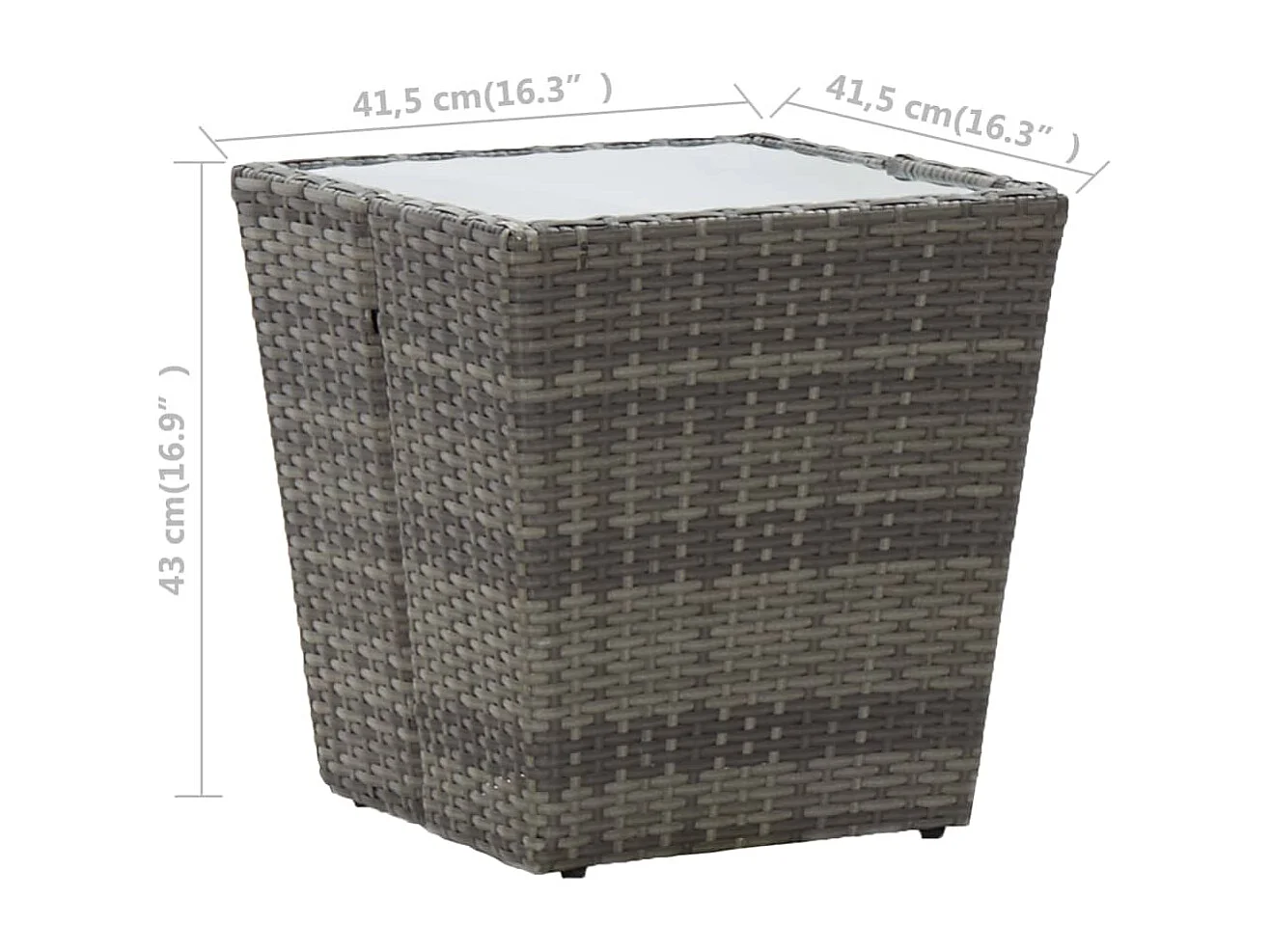 Tavolino Grigio 41,5x41,5x43 cm in Polyrattan e Vetro Temperato