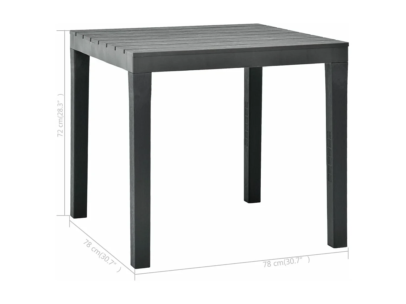 Mesa de jardín de plástico gris antracita 78x78x72 cm