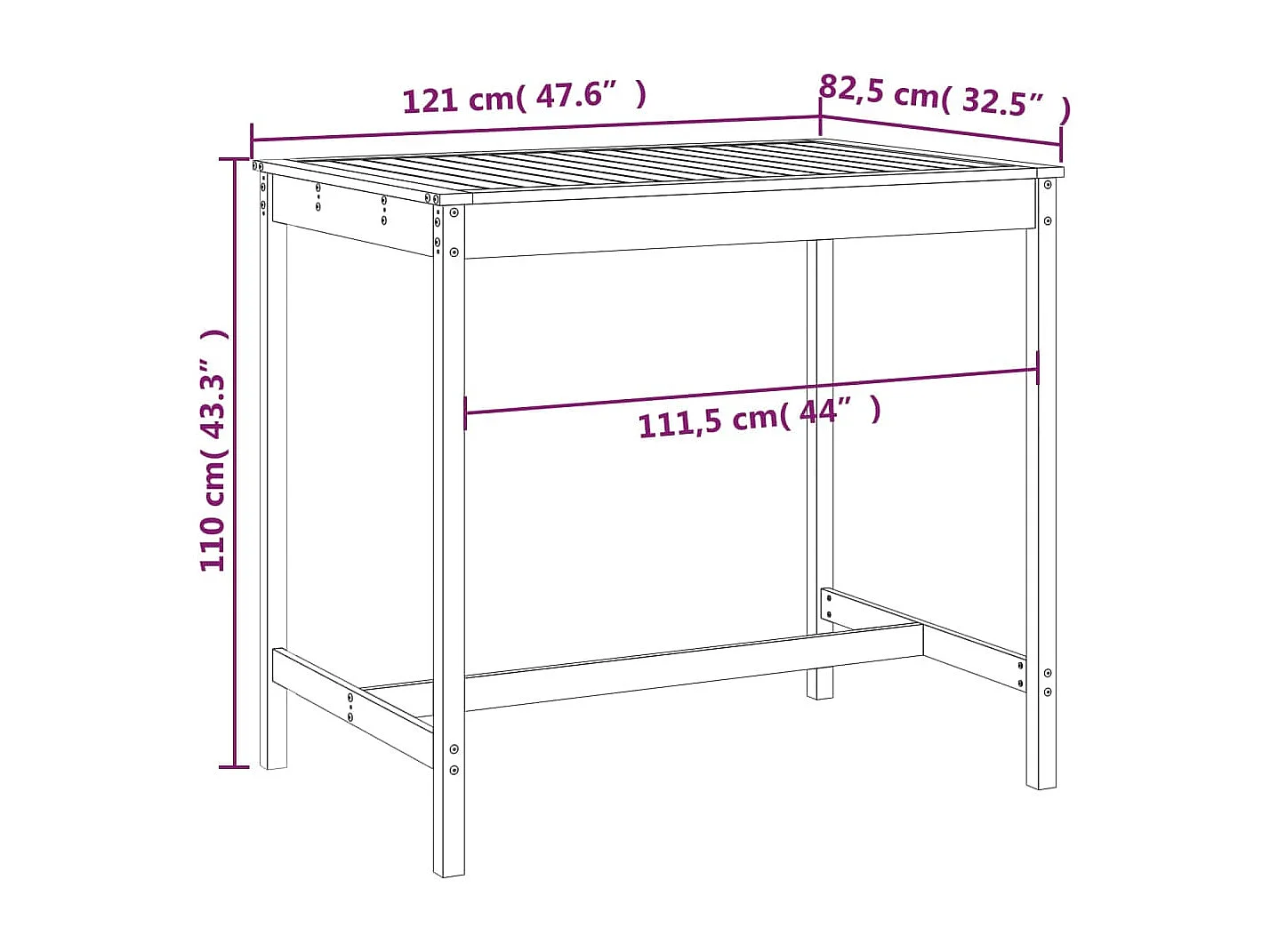 Mesa de jardim 121x82,5x110 cm madeira de pinho maciça