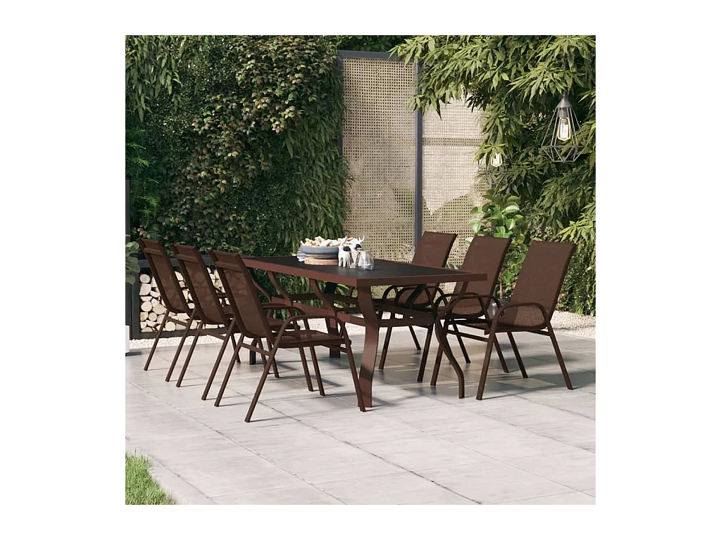 Table de jardin Marron et noir 180x80x70 cm Acier et verre