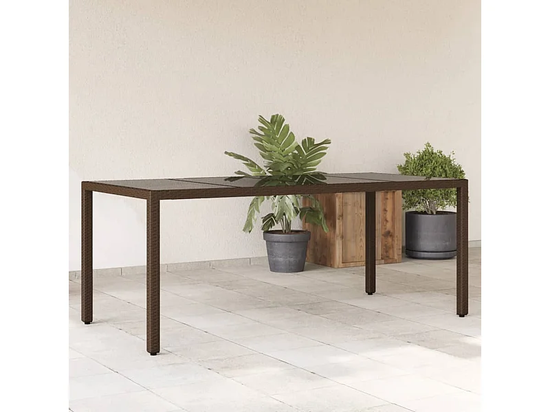 Tuintafel met glazen blad 190x90x75 cm poly rattan bruin
